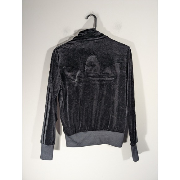 Adidas Womens Cropped Velour Track Jacket Black Sz S Y2K Blokette Sports - Picture 2 of 10